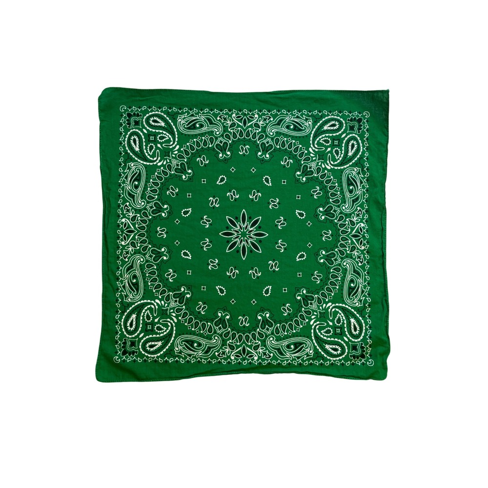 Green Paisley Bandana Square Scarf Cotton Hair Accessory Western Headwrap
